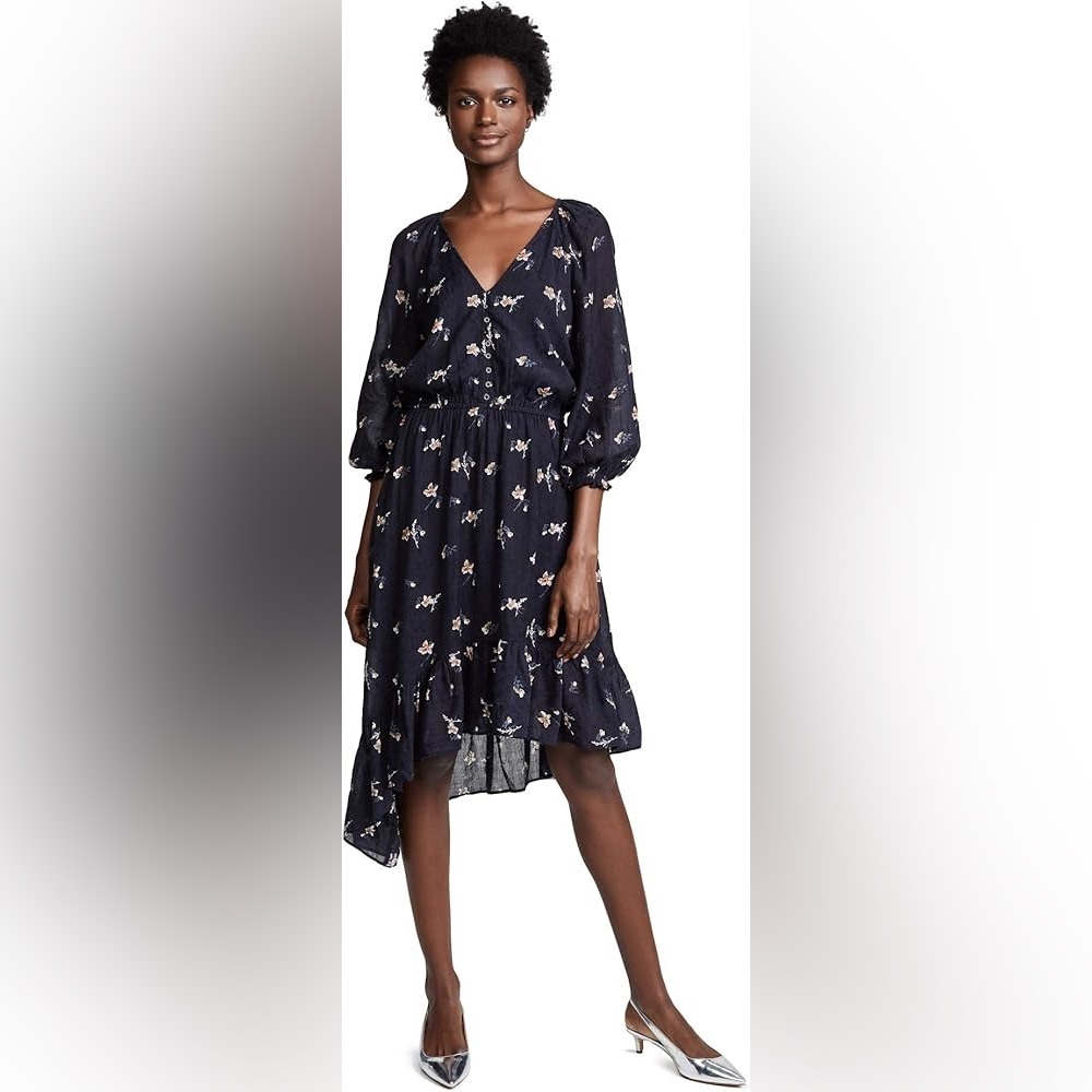 Joie Floral Midi Dress S Navy Boho Wedding Guest Dress NWOT - Picture 4 of 12